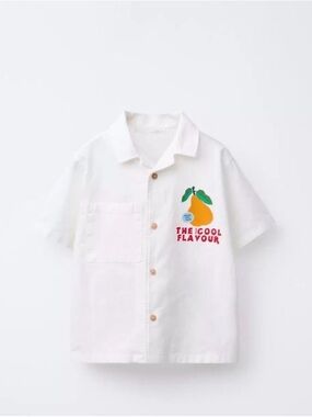 NWT Zara Boys White Short-Sleeve Shirt with Fruit Print | Size: 2Y
